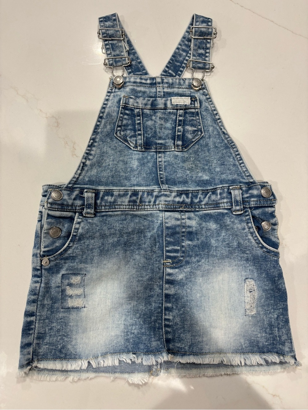 7 For All Mankind Girls Light Blue Distressed Denim Overall Skirt